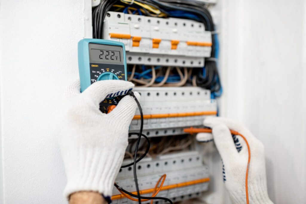 Close up image of volt testing for Instant Electrical's website providing electrical maintenance and electrical servicing in and around Selwyn, Waimakariri and Christchurch, New Zealand